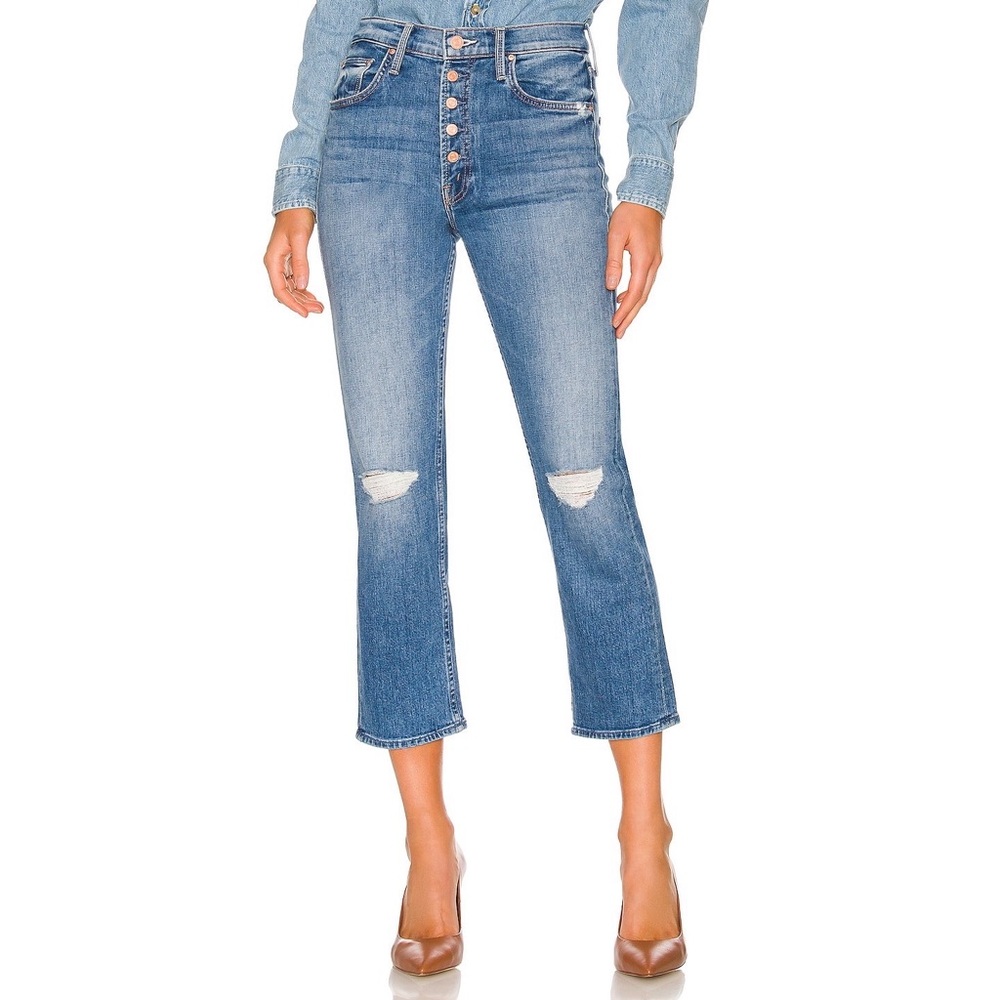 Mother The Pixie Tomcat Crop High Rise Straight Leg Jeans in Not Cut & Pasted